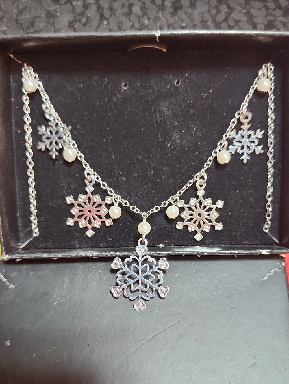 Silver Snowflake Multi-Dangle Necklace